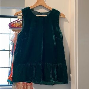 Jcrew Emerald Green Velvet Peplum Top